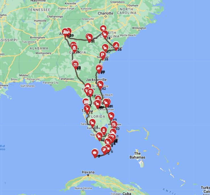 Map for Miami Roundtrip - Exploring the Best of the Southeast